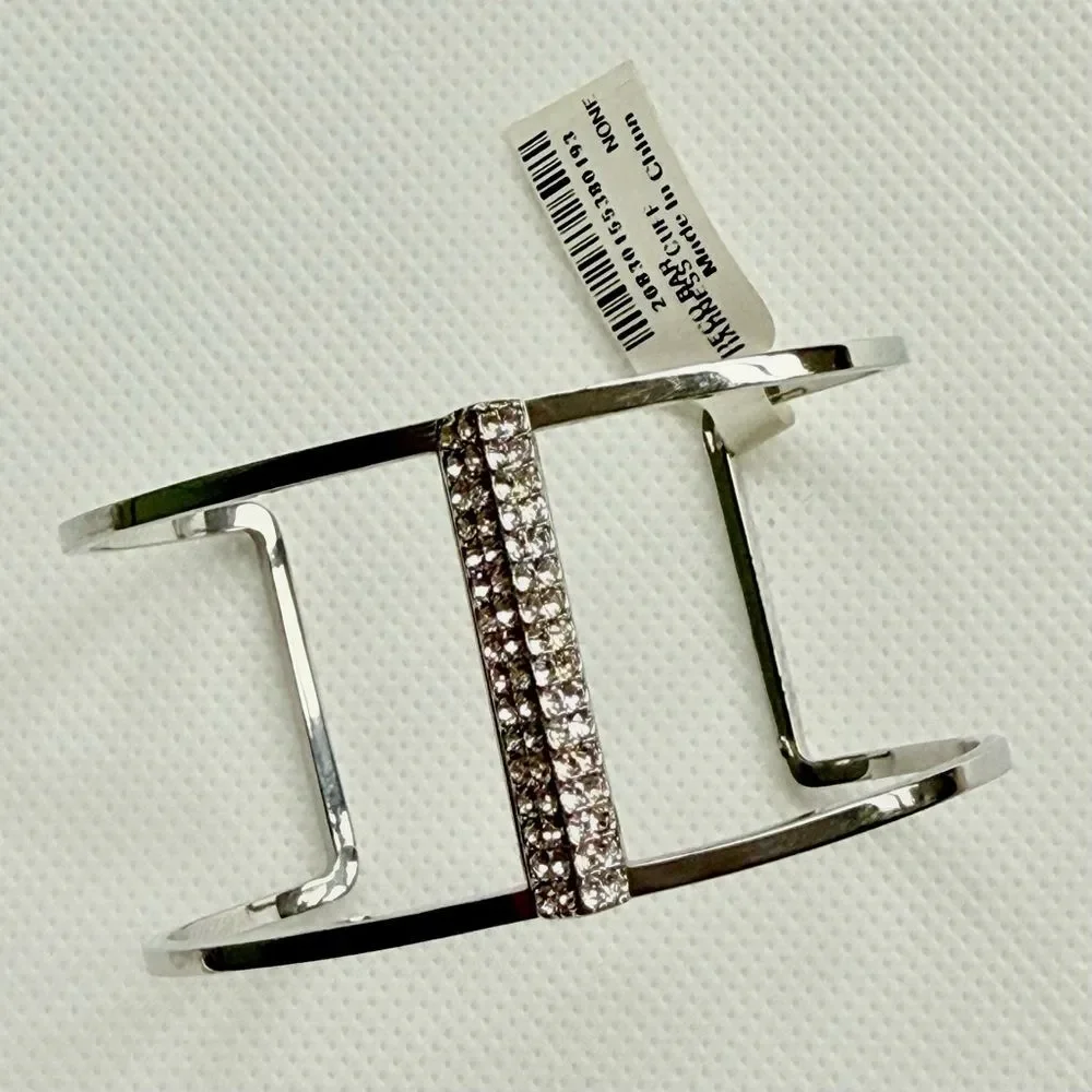 NWT Henri Bendel Silver Harness Cuff w/ Crystal Pave